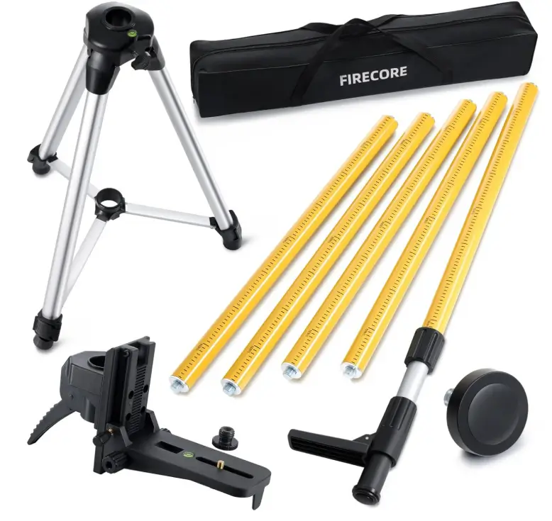 Firecore FLP370C 12 Ft. Telescoping Laser Level Pole with Tripod and 5/8"-11 Adapter