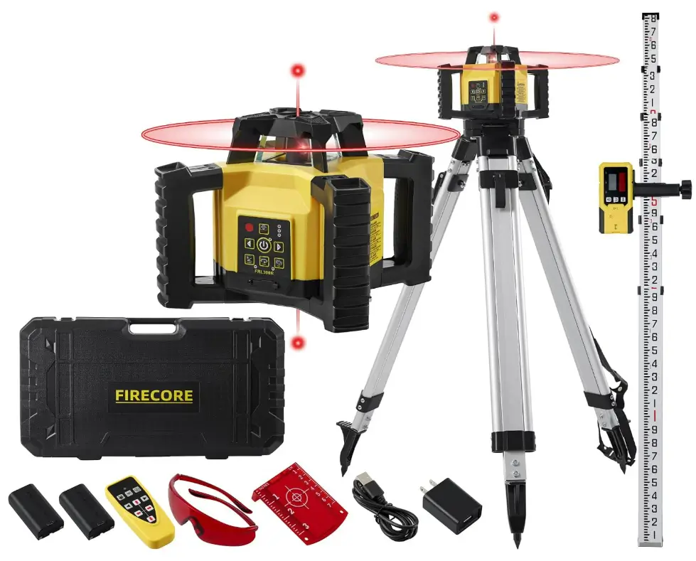 Firecore Dual Slope Rotary Laser Level Kit with Receiver, Grade Rod & Tripod