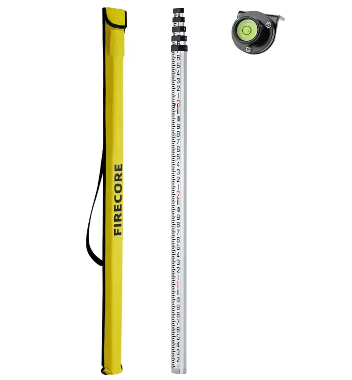 Firecore FLR500B 16-Foot Aluminum Grade Rod, 5 Sections, Telescopic with Bubble Level