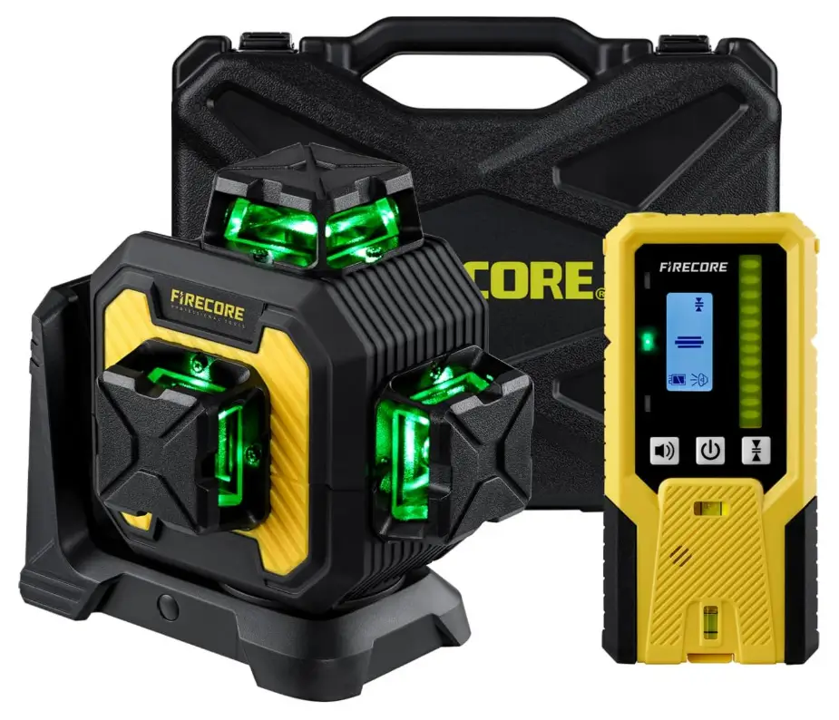 Firecore F93 Laser Level 360 with Receiver Kit, Self Leveling, Pulse Mode, Rechargeable